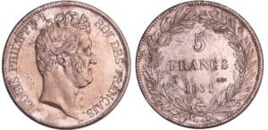 Louis-Philippe Ier (1830-1848) - 5 francs tête nue tranche en creux 1831 T (Nantes) Louis-Philippe Ier (1830-1848) - 5 francs tête nue tranche en creux 1831 T (Nantes)