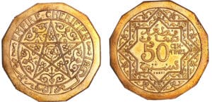 Maroc - 50 centimes essai piéfort ND (1357 H) Poids léger