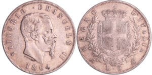 Italie - Victor-Emmanuel II (1861-1878) - 5 lires 1864 N (Naples)