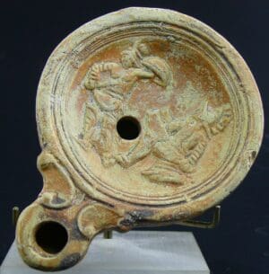 Romain - Lampe à huile en terre cuite (gladiateurs) - 100 av. J.-C. / 100 ap. J.-C.