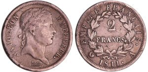 Napoléon 1er (1804-1814) - 2 francs revers empire 1811 A (Paris) Napoléon 1er (1804-1814) - 2 francs revers empire 1811 A (Paris)