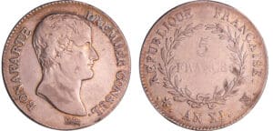 Bonaparte premier consul (1799-1804) - 5 francs An XI MA (Marseille) Bonaparte premier consul (1799-1804) - 5 francs An XI MA (Marseille)