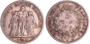 Troisième république (1871-1940) - 5 francs Hercule 1875 A (Paris), petit A