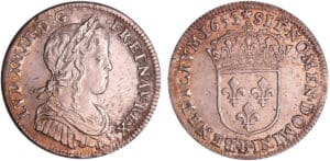 Louis XIV (1643-1715) - ¼ d’écu à la mèche longue - 1653 B (Rouen)