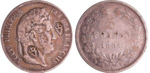 Louis-Philippe Ier (1830-1848) - 5 francs tête laurée 2ème type 1837 W (Lille) Contremarques