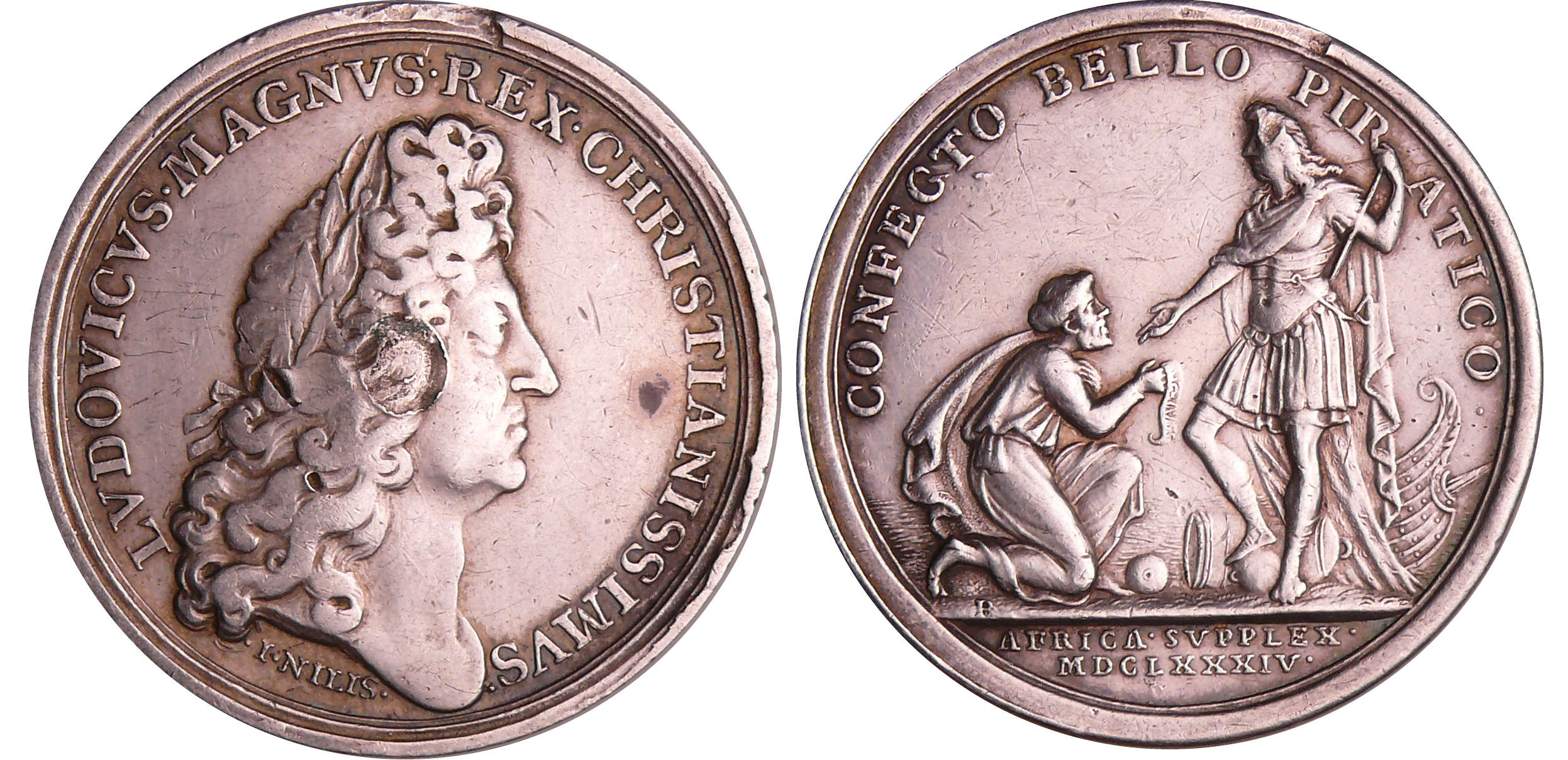 Algérie - Louis XIV - Médaille - 1684, paix imposée aux pirates algériens, par I Nilis Algérie - Louis XIV - Médaille - 1684, paix imposée aux pirates algériens, par I Nilis