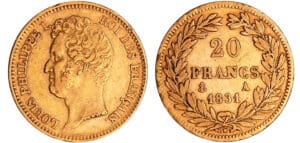 Louis-Philippe Ier (1830-1848) - 20 francs tête nue tranche en relief 1831 A (Paris) Louis-Philippe Ier (1830-1848) - 20 francs tête nue tranche en relief 1831 A (Paris)