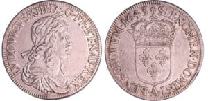 Louis XIII (1610-1643) - Ecu du 2ème poinçon de Warin - 1643 A (Paris) avec rose et pas de baies Louis XIII (1610-1643) - Ecu du 2ème poinçon de Warin - 1643 A (Paris) avec rose et pas de baies