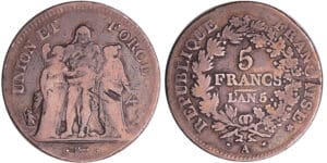 Directoire (1795-1799) - 5 francs Hercule union et force An 5 A (Paris)