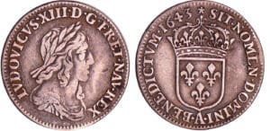 Louis XIII (1610-1643) - 1/12 d'écu du 2ème poinçon de Warin - 1643 A (Paris), Rose Louis XIII (1610-1643) - 1/12 d'écu du 2ème poinçon de Warin - 1643 A (Paris), Rose