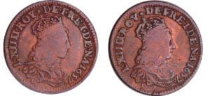 Louis XIV (1643-1715) - Liard de France, 2ème type au buste jeune - Double buste 1657