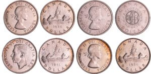 Canada - Lot de 4 monnaies : 1 Dollar 1951, 1954, 1954, 1964 Charlottetown