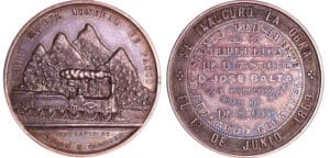 Pérou - Republique (1821-.) - Médaille en argent, Inauguration du train minier de Pasco, 1869, par C. E. Bryant
