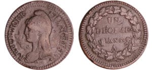 Directoire (1795-1799) - 1 décime Dupré - surfrappe du 2 décimes An 5 A (Paris)