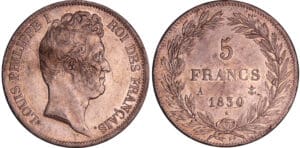 Louis-Philippe Ier (1830-1848) - 5 francs tête nue tranche en creux 1830 A (Paris)