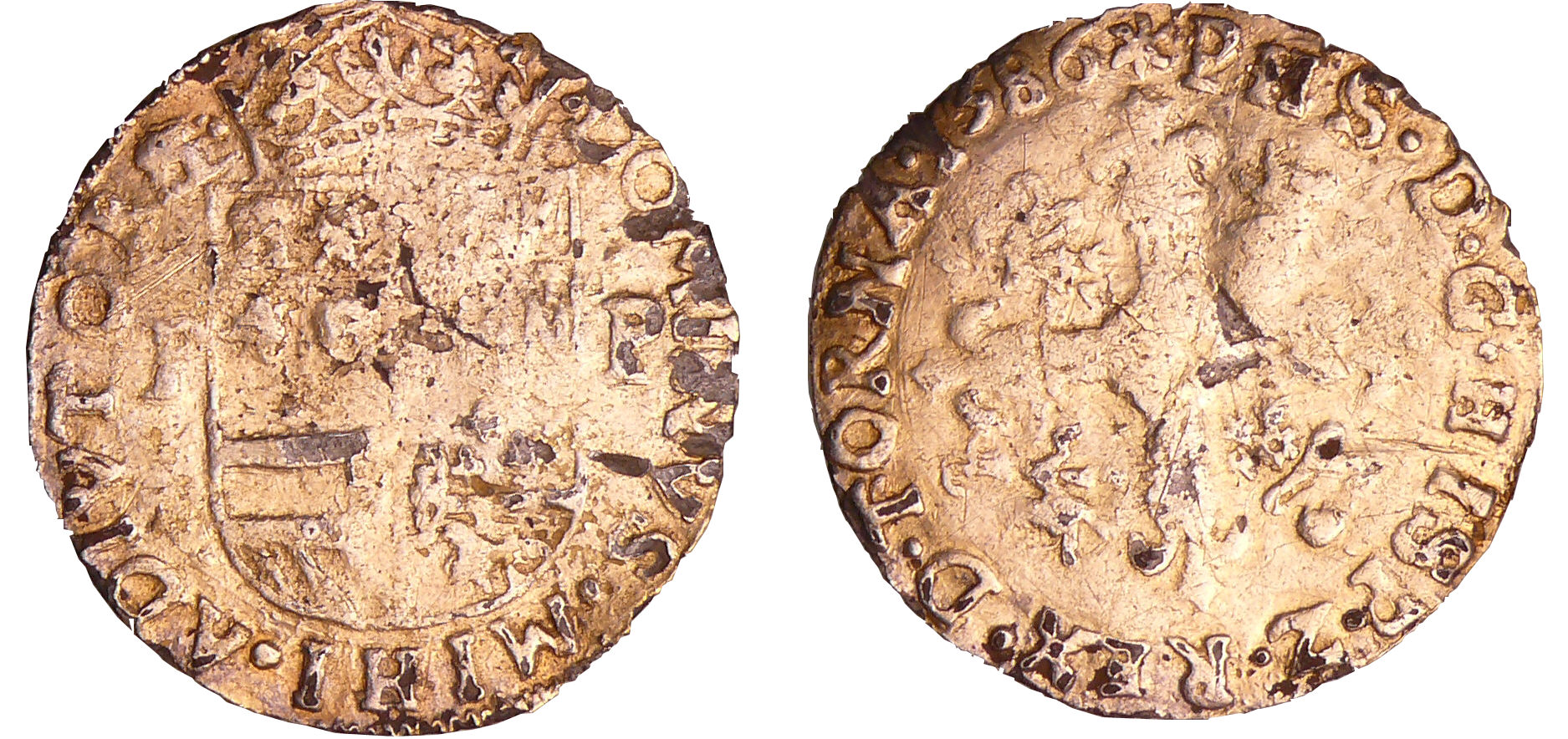 Tournai - Philippe II - Couronne d'or, monnaie fourée Tournai - Philippe II - Couronne d'or, monnaie fourée