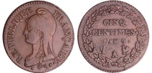 Directoire (1795-1799) - 5 centimes Dupré - grand module An 7 A (Paris), 7/5 - A/B - coq/vase