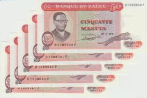 Zaïre - Lot de 5 billets de 50 makuta 1978