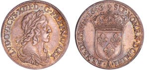 Louis XIII (1610-1643) - ¼ d'écu du 2ème poinçon de Warin - 1643 A (Paris)