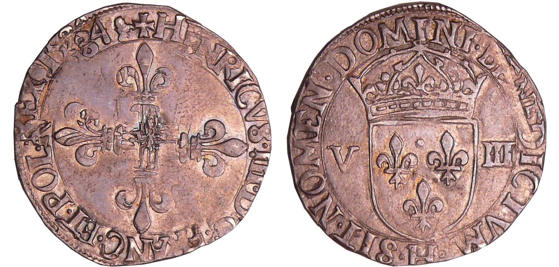 Henri III (1574-1589) - Huitième d'écu - 1584 H (la Rochelle) Henri III (1574-1589) - Huitième d'écu - 1584 H (la Rochelle)