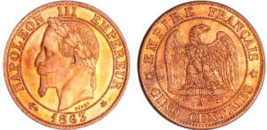Napoléon III (1852-1870) - 5 centimes tête laurée 1863 A (Paris) Napoléon III (1852-1870) - 5 centimes tête laurée 1863 A (Paris)