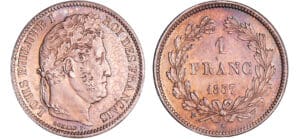 France - Louis-Philippe Ier (1830-1848) - 1 franc tête laurée 1837 W (Lille)