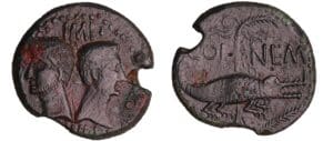 Agrippa et Auguste - Dupondius de Nîmes - (9-3 av. (J.-C.) variété avec la tête d'Auguste barbu