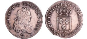 France - Louis XV (1715-1774) - 1/3 d'écu de France - 1721 T (Nantes) flan réformé France - Louis XV (1715-1774) - 1/3 d'écu de France - 1721 T (Nantes) flan réformé