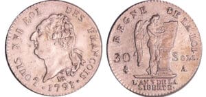 France - Constitution (1791-1792) - 30 sols type FRANCOIS 1791 A (Paris) France - Constitution (1791-1792) - 30 sols type FRANCOIS 1791 A (Paris)