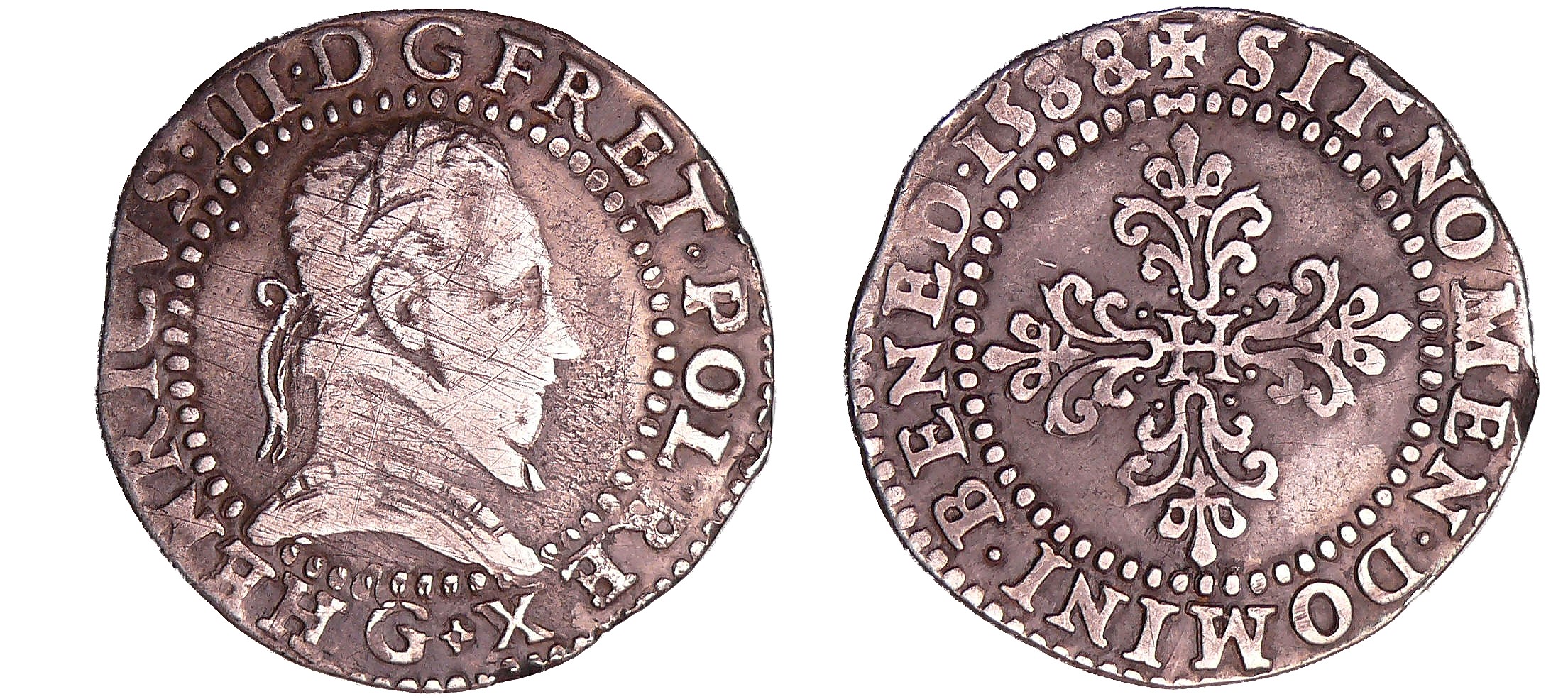 France - Henri III (1574-1589) - Demi-franc au col plat - 1588 G (Poitiers) France - Henri III (1574-1589) - Demi-franc au col plat - 1588 G (Poitiers)