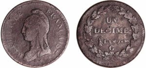 France - Bonaparte premier consul (1799-1804) - 1 décime Dupré - grand module An 9 G (Genève) France - Bonaparte premier consul (1799-1804) - 1 décime Dupré - grand module An 9 G (Genève)