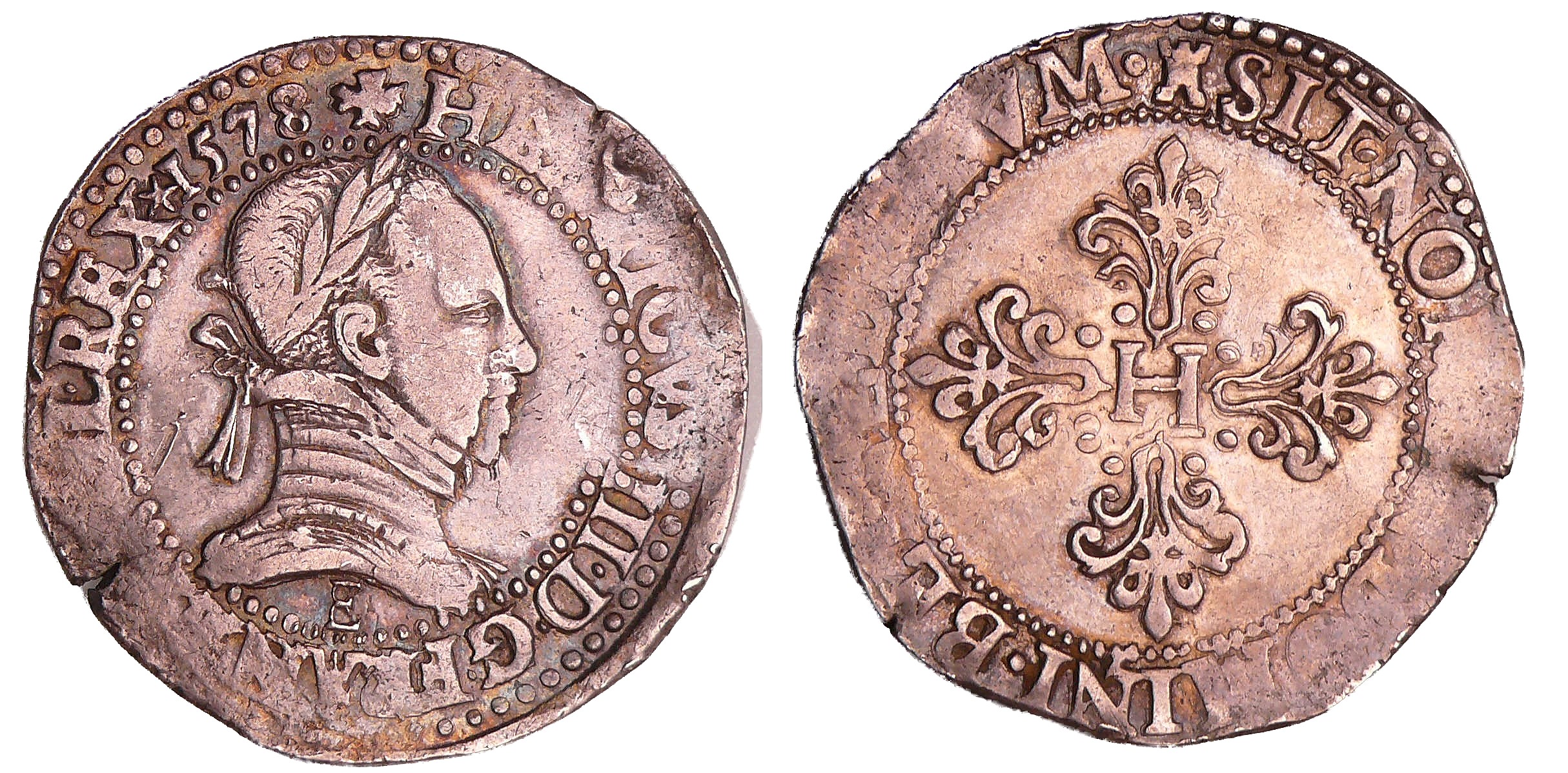 France - Henri III (1574-1589) - Franc au col plat - 1578 E (Tours) France - Henri III (1574-1589) - Franc au col plat - 1578 E (Tours)