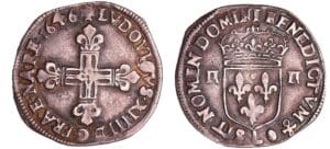 France - Louis XIV (1643-1715) - ¼ d'écu, frappe au marteau, avers côté croix - 1646 L (Bayonne) France - Louis XIV (1643-1715) - ¼ d'écu, frappe au marteau, avers côté croix - 1646 L (Bayonne)