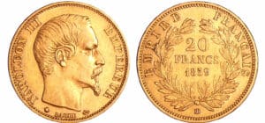 France - Napoléon III (1852-1870) - 20 francs tête nue 1859 BB (Strasbourg)