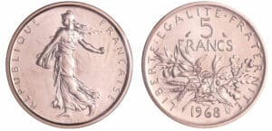 France - Cinquième république (1959- ) - 5 francs Semeuse 1968 Piéfort en argent