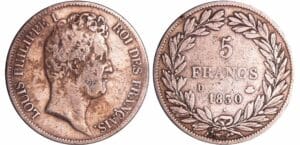 France - Louis-Philippe Ier (1830-1848) - 5 francs tête nue tranche en creux 1830 D (Lyon)
