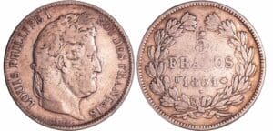 France - Louis-Philippe Ier (1830-1848) - 5 francs tête laurée 1er type tranche en creux 1831 D (Lyon) France - Louis-Philippe Ier (1830-1848) - 5 francs tête laurée 1er type tranche en creux 1831 D (Lyon)