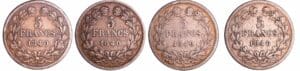 France - Louis-Philippe Ier (1830-1848) - 5 francs tête laurée 1er type tranche en relief année 1840 (4 monnaies)