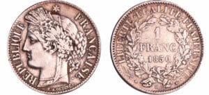 France - Deuxième république (1848-1852) - 1 franc Cérès 1850 BB (Strasbourg) abeille