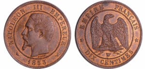 France - Napoléon III (1852-1870) - 10 centimes tête nue 1853 W (Lille)
