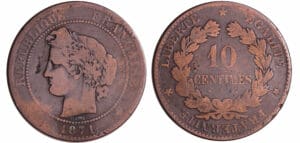 France - Troisième république (1871-1940) - 10 centimes Cérès 1871 K (Bordeaux) France - Troisième république (1871-1940) - 10 centimes Cérès 1871 K (Bordeaux)