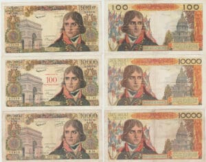France - 10000 francs et 100 NF francs "Bonaparte", Lot des 3 billets