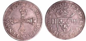 France - Louis XIV (1643-1715) - ¼ d'écu, frappe au marteau, avers côté croix - 1645 C (Saint-Lô)