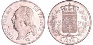 France - Louis XVIII (1815-1824) - 5 francs au buste nu 1824 A (Paris) France - Louis XVIII (1815-1824) - 5 francs au buste nu 1824 A (Paris)