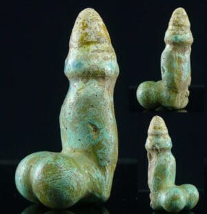Egypte - Basse époque - Amulette phalique en fritte émaillée - 664 / 332 av. J.-C. (26ème-30ème dynastie)