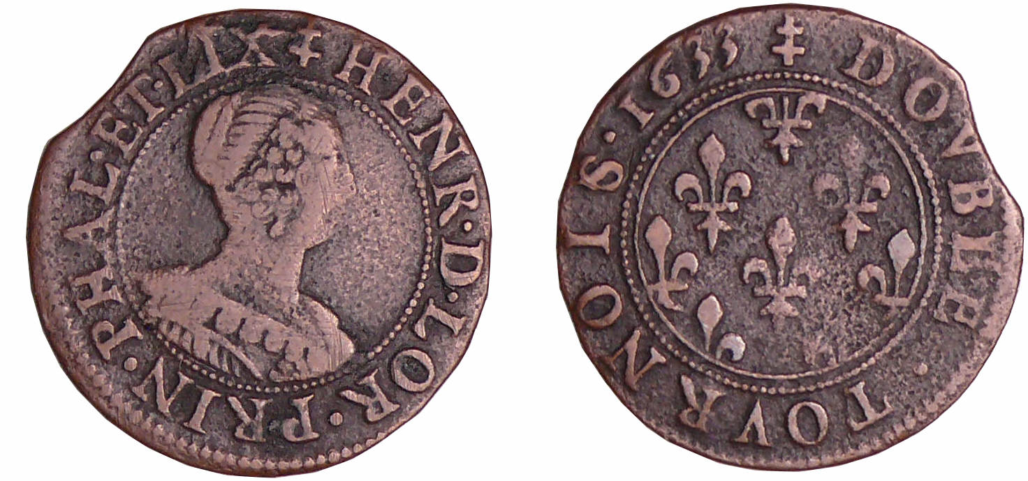 France - Lorraine - Henriette de Lorraine - Double tournois 1633 - Frappe médaille - Phalsbourg Lixhein France - Lorraine - Henriette de Lorraine - Double tournois 1633 - Frappe médaille - Phalsbourg Lixhein