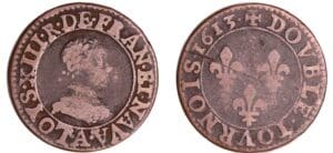 France - Louis XIII (1610-1643) - Double tournois au buste enfantin et col plat - 1613 A (Paris)