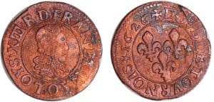 France - Louis XIII (1610-1643) - Double tournois au buste juvénile et col fraisé - 1626 O (Riom)