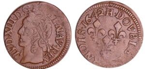 France - Louis XIII (1610-1643) - Double tournois de Warin - 1642 H (La Rochelle)