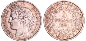 France - Deuxième république (1848-1852) - 5 francs Cérès 1851 A (Paris) France - Deuxième république (1848-1852) - 5 francs Cérès 1851 A (Paris)
